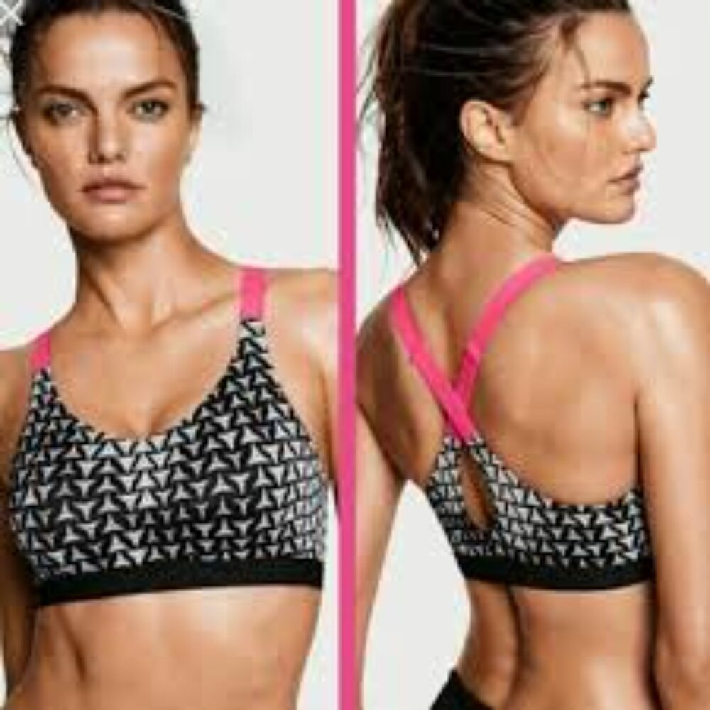 Victoria’s Secret VSX Sport Bra Black and Hot Pink – Size 34B